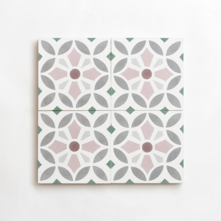 Mosaico Hidráulico Marrocos Rosa e Branco Encaustic cement tile Morocco Pink green white